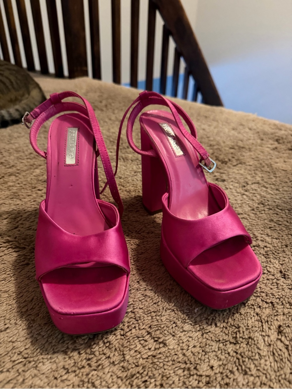 Primark Bright Pink Platform Block Heel Sandals